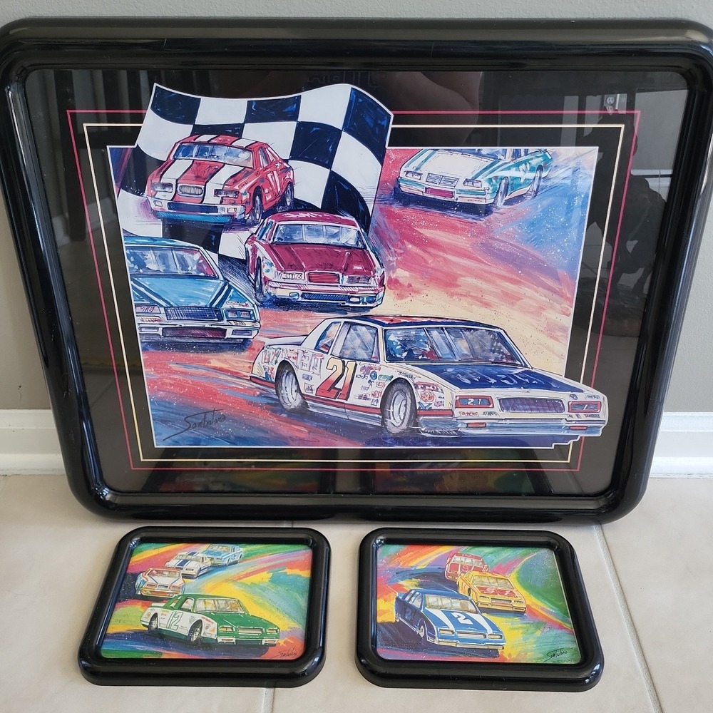 Vintage Home Interiors NASCAR Colorful 1980's Racing Car Wall Art Set Stock Cars